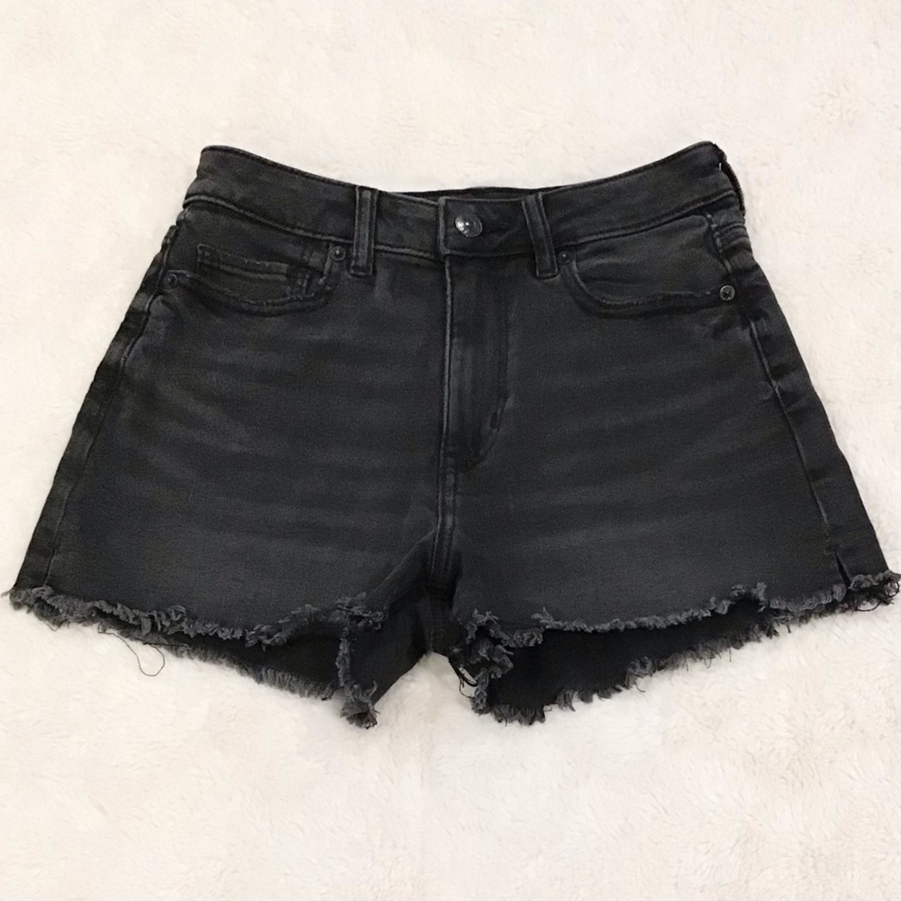 American Eagle 0 Mom Denim Jeans Shorts Women’s Black Stretch Cutoffs High Rise